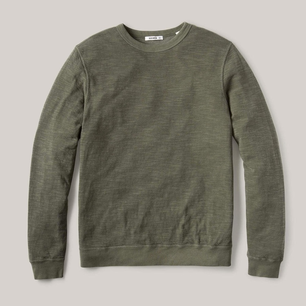 Buck Mason Mens Green Lightweight Double Slub Pullover Crewneck Sweater Size L
